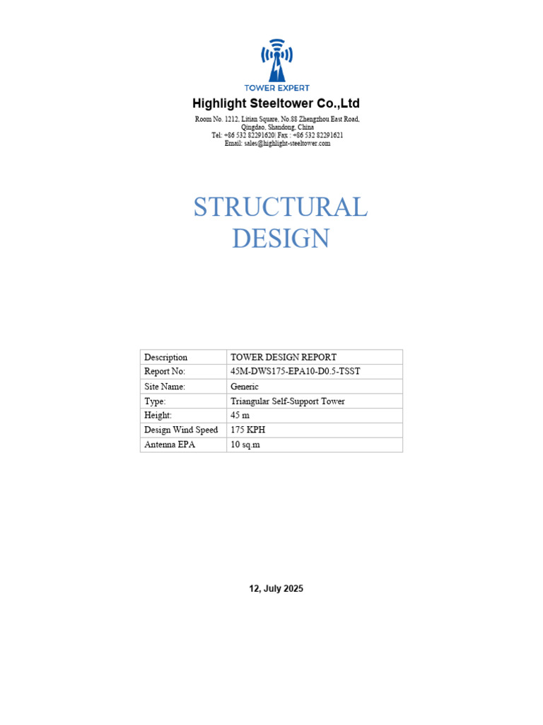 45m Triangular Self-Support Tower Design | PDF | Wound | Applied And ...