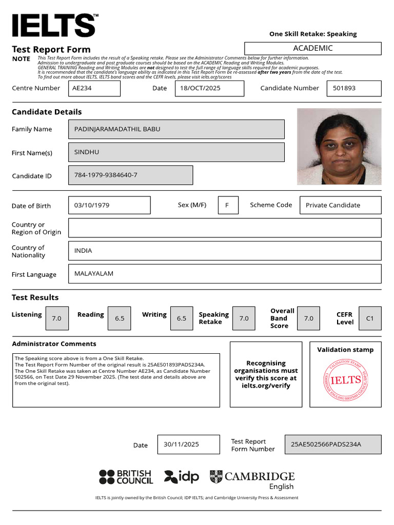 IELTS Test Report Form Overview | PDF