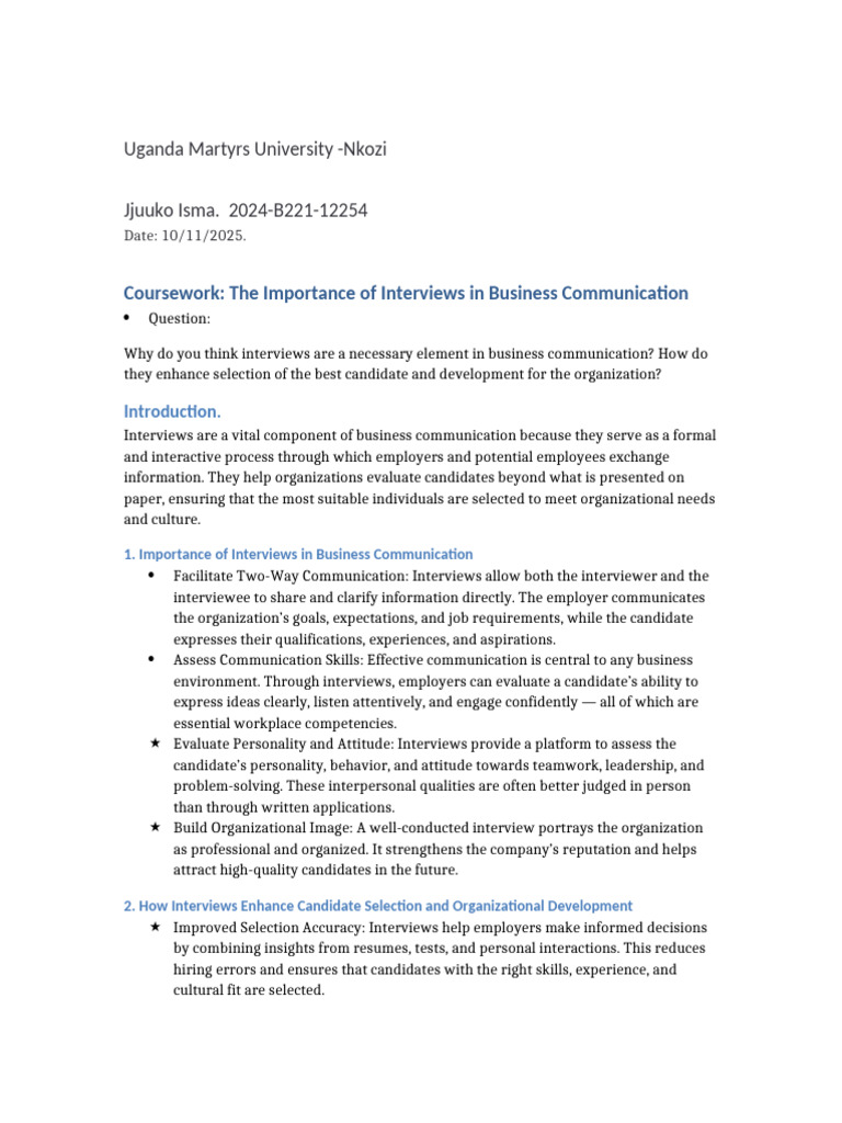 Importance of Interviews in Business Communication | PDF ...