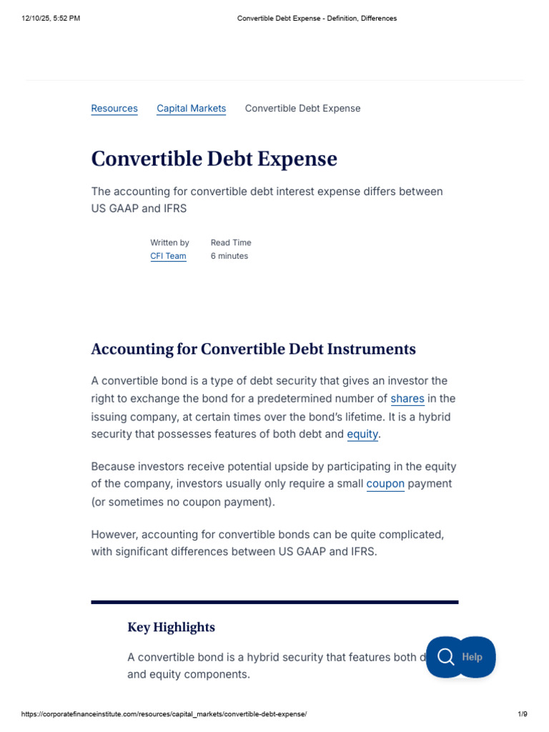 Convertible Debt Expense - Definition, Differences CFI | PDF ...