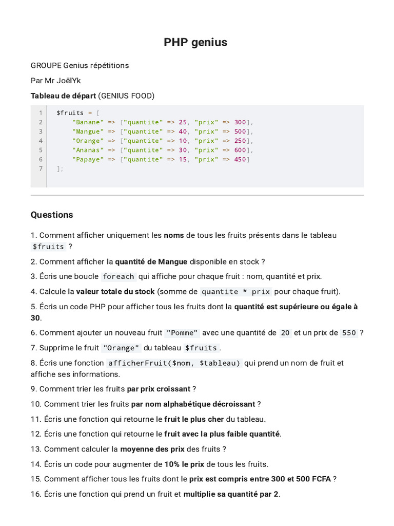 Gestion des fruits en PHP : Guide complet | PDF