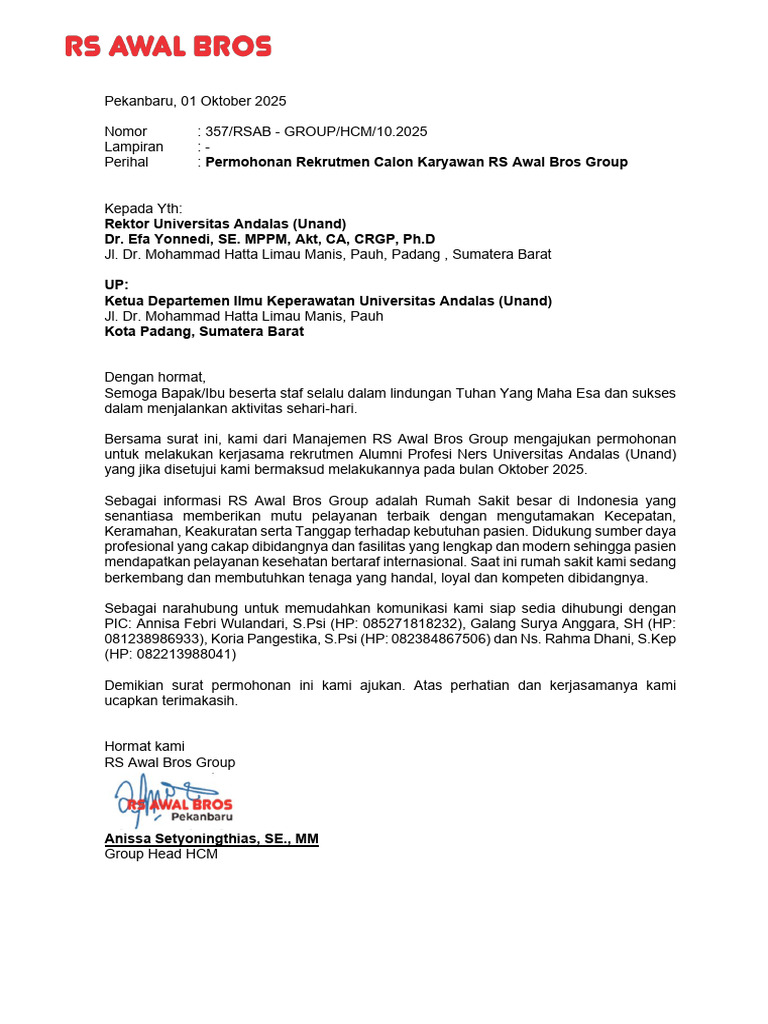 07. Universitas Andalas (Unand) - Surat Permohonan Rekrutmen Calon ...