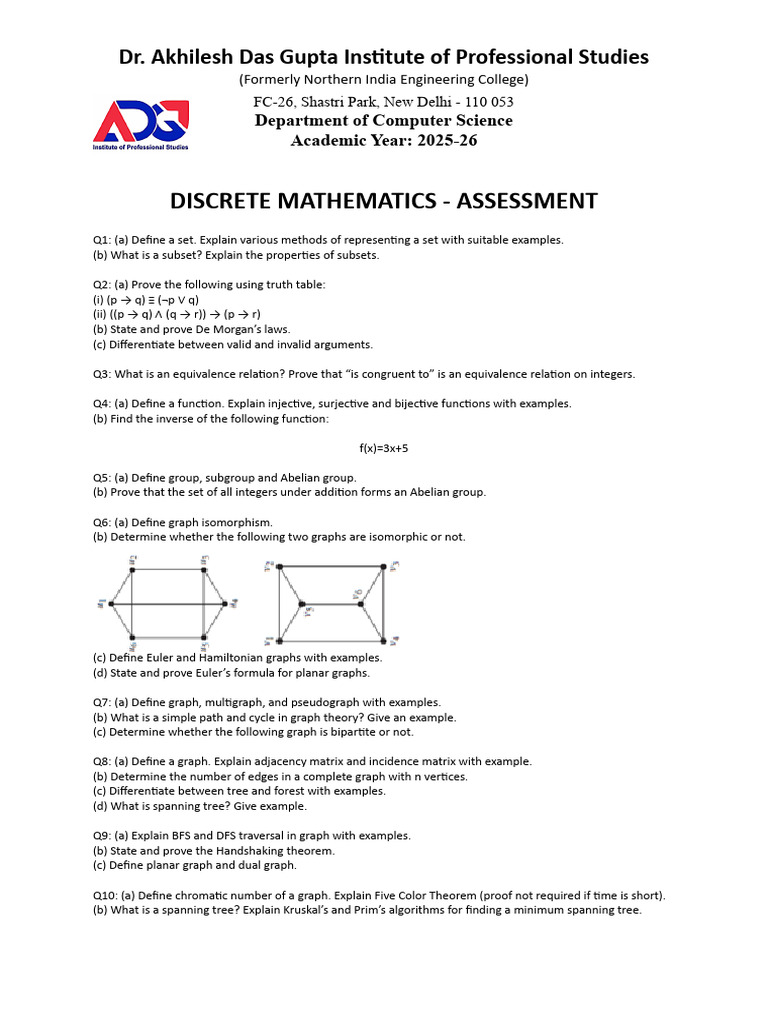 Discrete Mathematics Assessment 2025-26 | PDF
