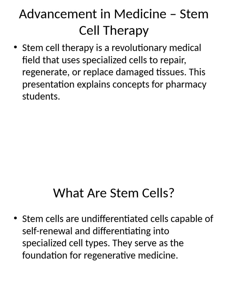 Stem Cell Therapy: Advancements & Applications | PDF