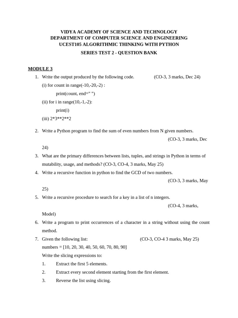Python Algorithmic Thinking Question Bank | PDF | Dynamic Programming ...