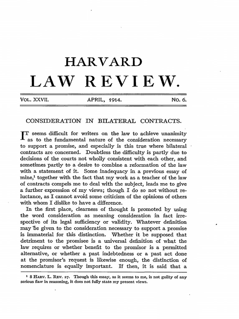 Consideration in Bilateral Contracts | PDF | Consideration | Offer And ...