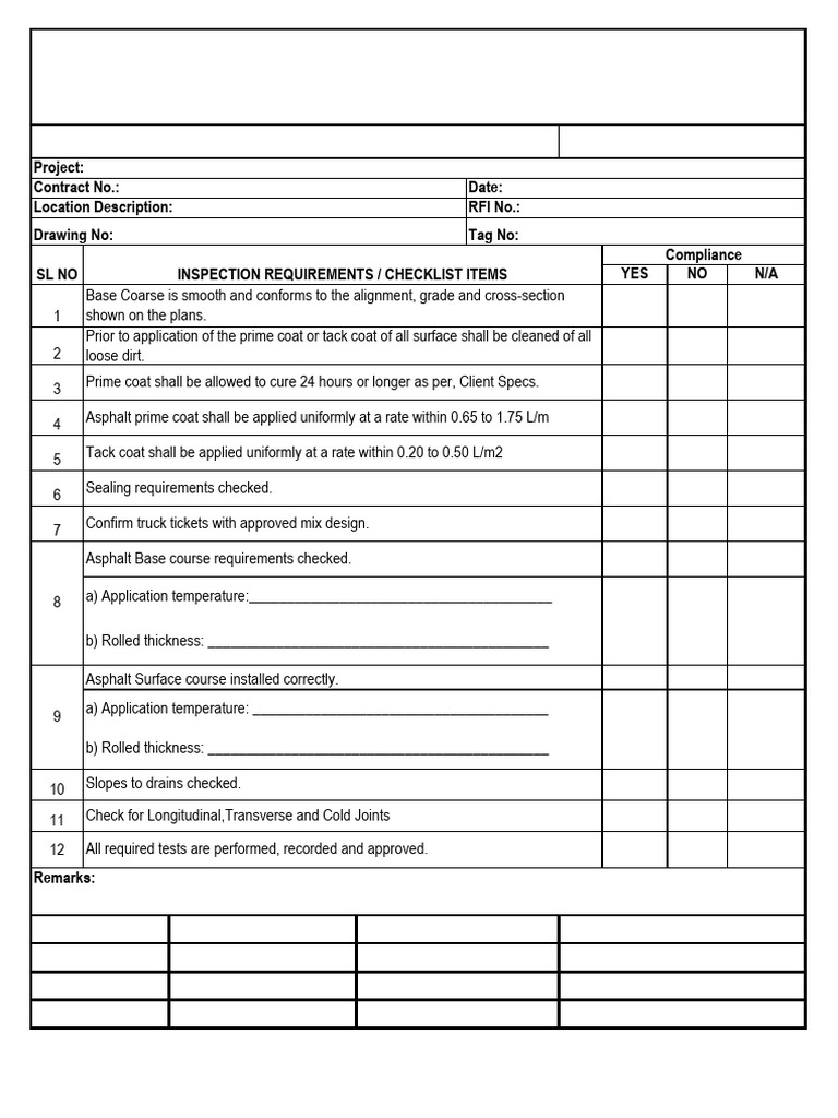 Asphalt Paving Inspection Checklist | PDF
