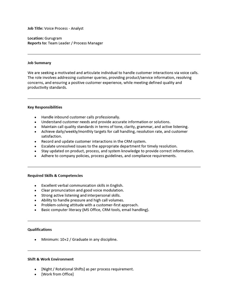 Voice Process Analyst Job in Gurugram | PDF