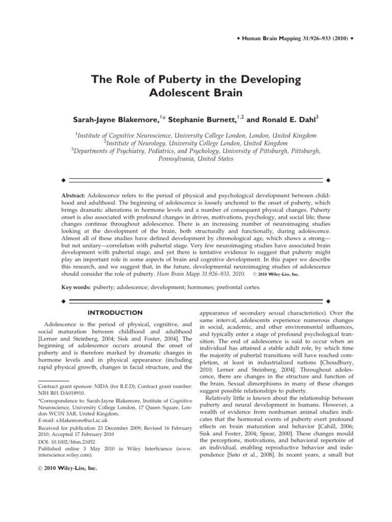 Puberty's Impact on Adolescent Brain Development | PDF | Puberty ...
