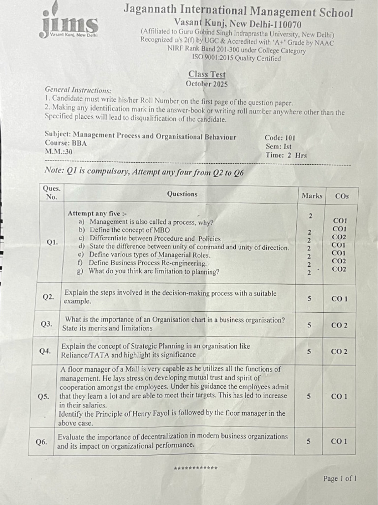 Class Test Question Papers | PDF