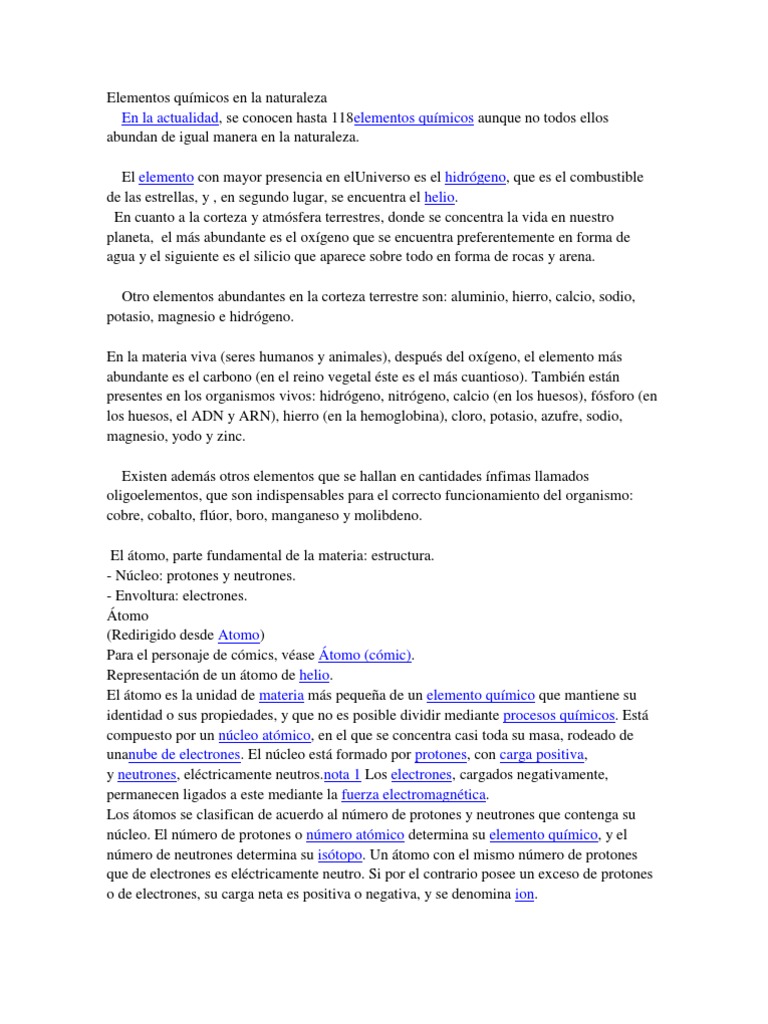 Elementos Químicos En La Naturaleza