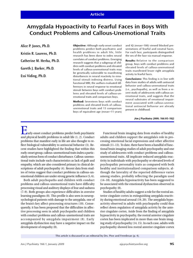 Amygdala Response in Conduct Problems | PDF | Psychopathy | Antisocial ...