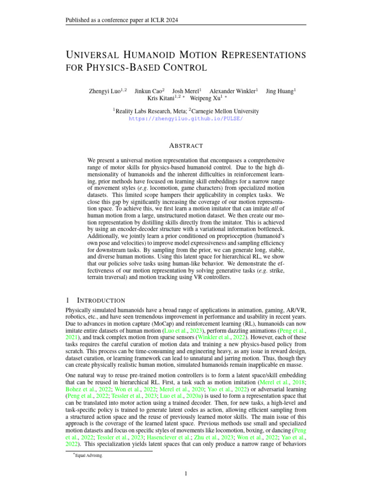 Universal Motion Representations for Humanoids | PDF