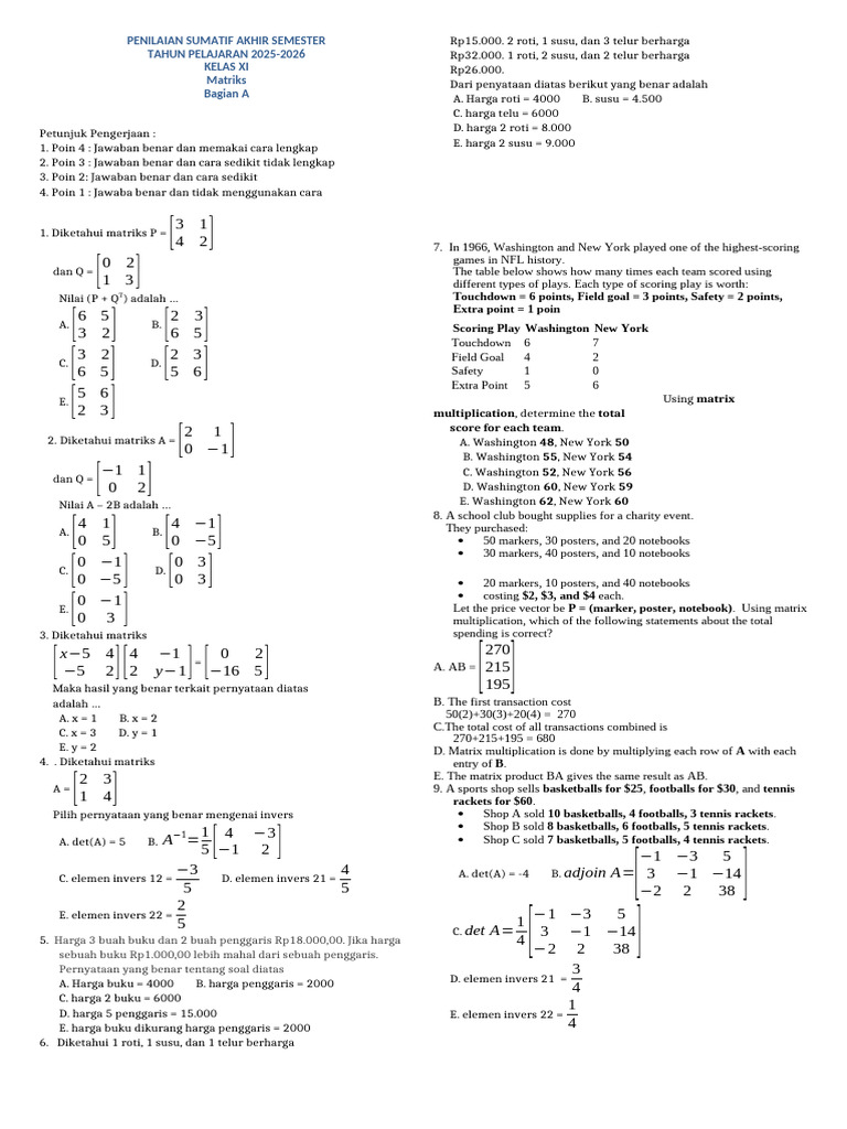 Latihan Soal Matriks | PDF