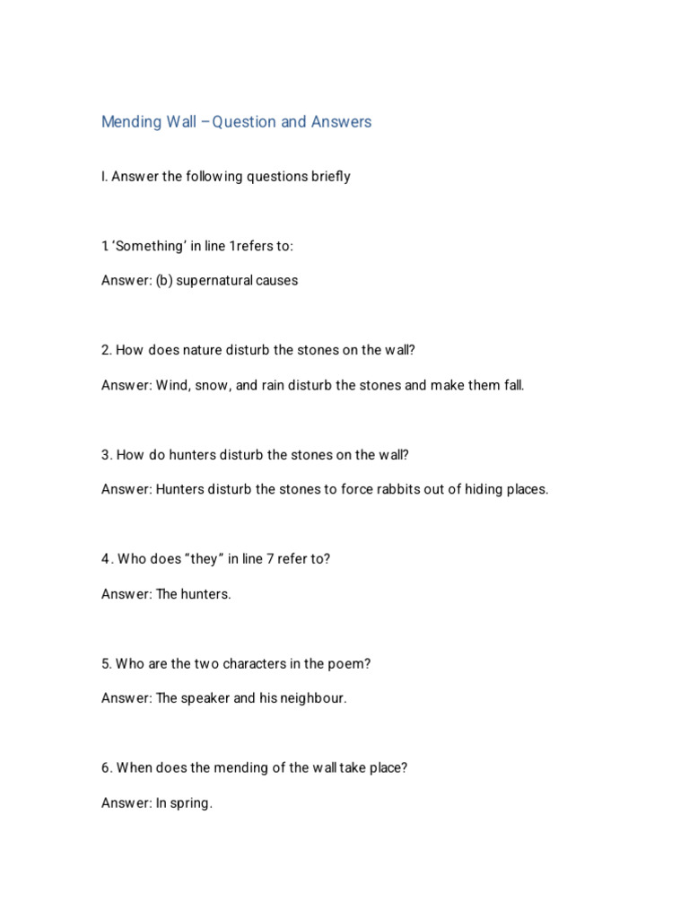 Mending Wall and Buttoo Q&A Guide | PDF
