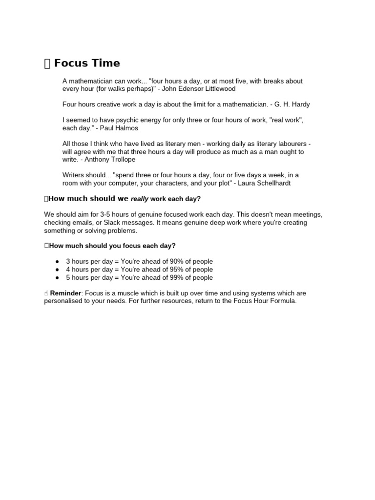 Optimal Daily Focus Hours for Productivity | PDF