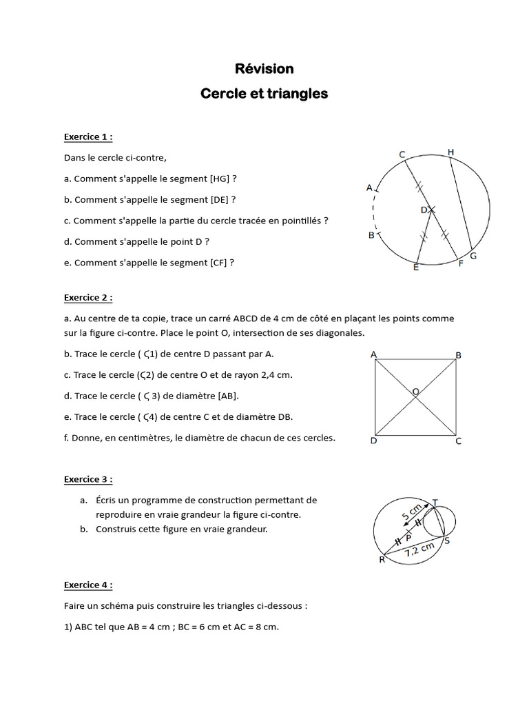 Révision : Cercles et Triangles en Géométrie | PDF