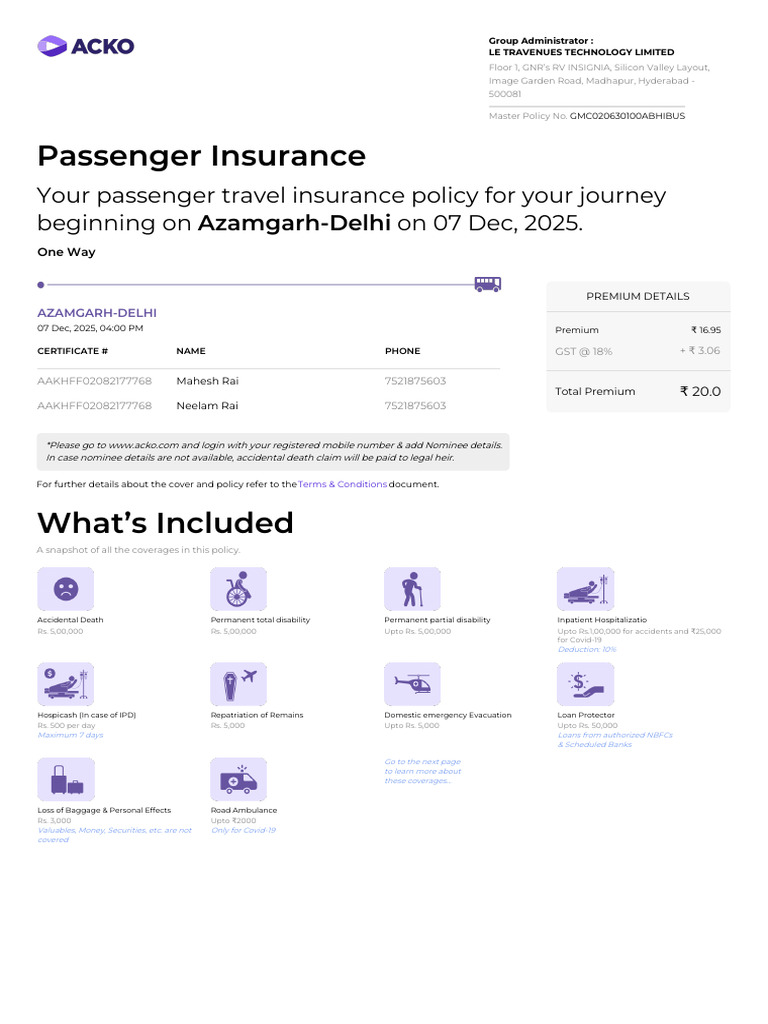 AckoPolicy qV6dlDPmHFI2dsa0v3npdg 1 | PDF | Insurance | Financial Services