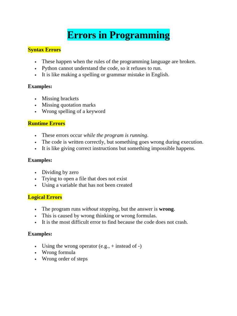 Common Programming Errors Explained | PDF