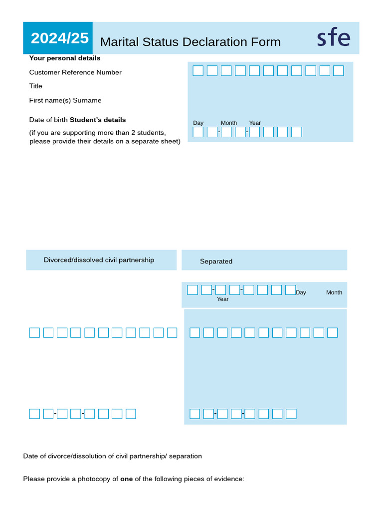Marital Status Declaration Form 2024/25 | PDF | Evidence | Private Law