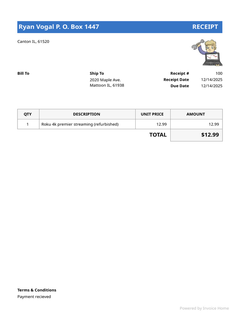 Receipt for Roku 4K Premier Purchase | PDF