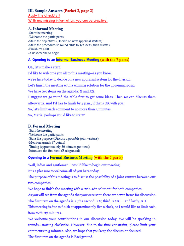 Business Meeting Opening Scripts | PDF