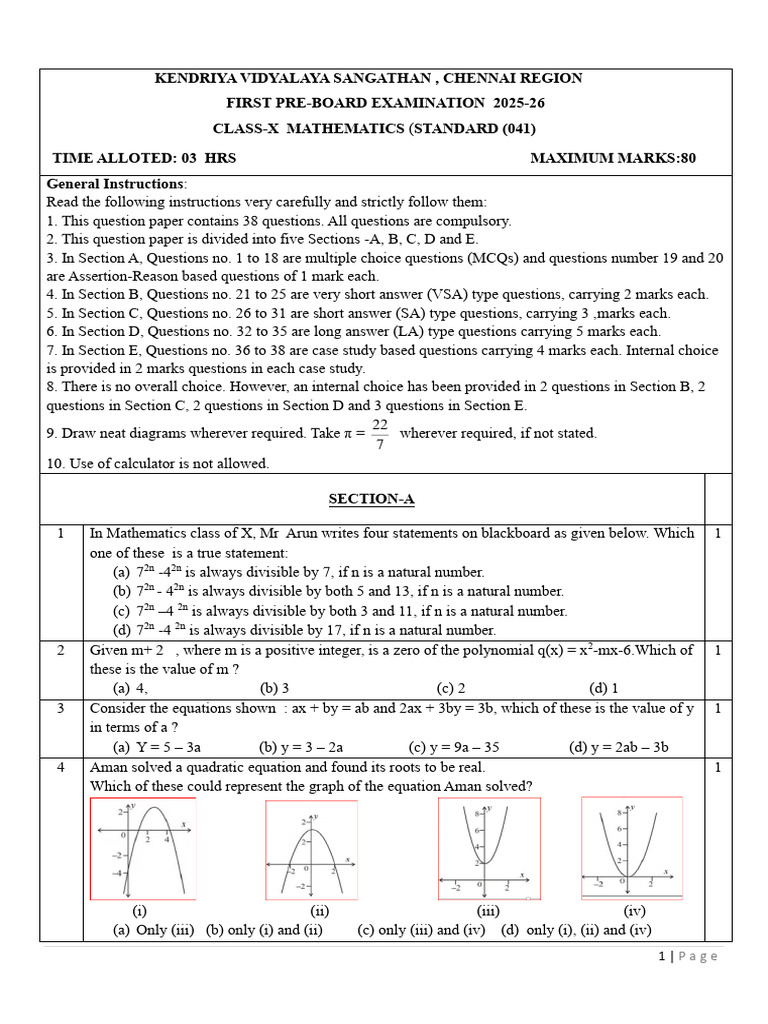 Class X Mathematics Pre-Board Exam 2025-26 | PDF | Circle | Equations
