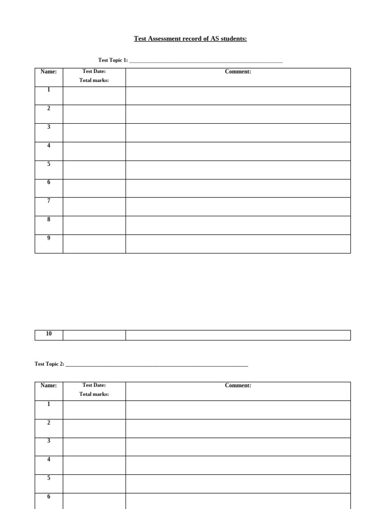 Test Assessment Record of A2 Students For Nov | PDF