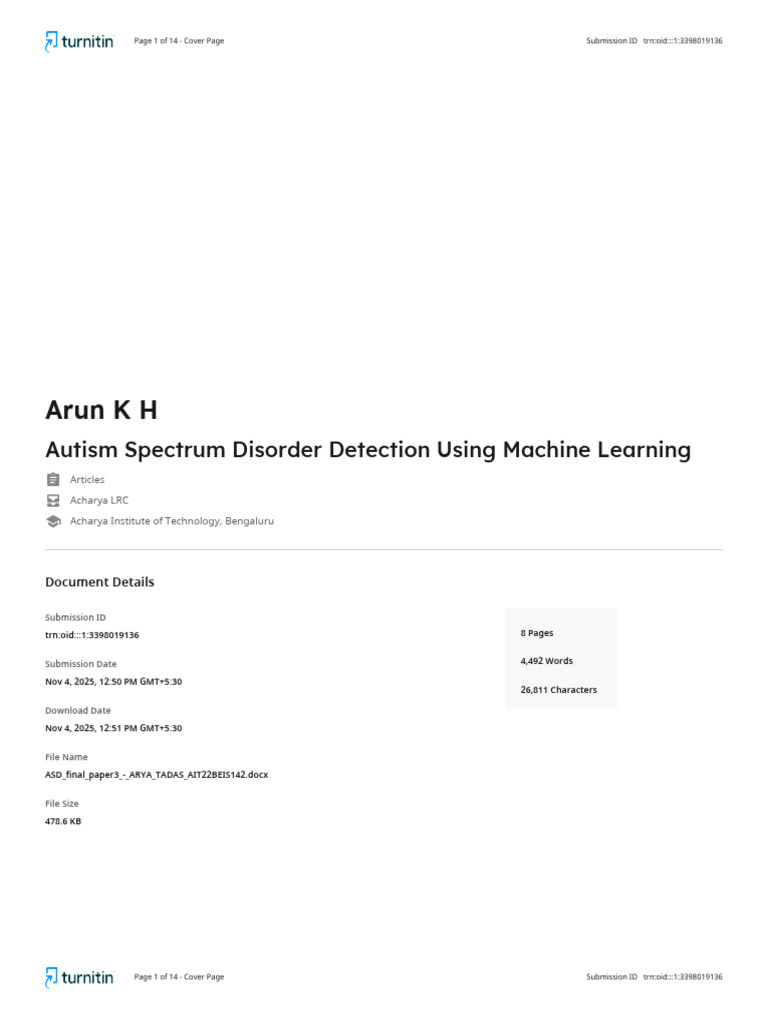 Machine Learning for Autism Detection | PDF