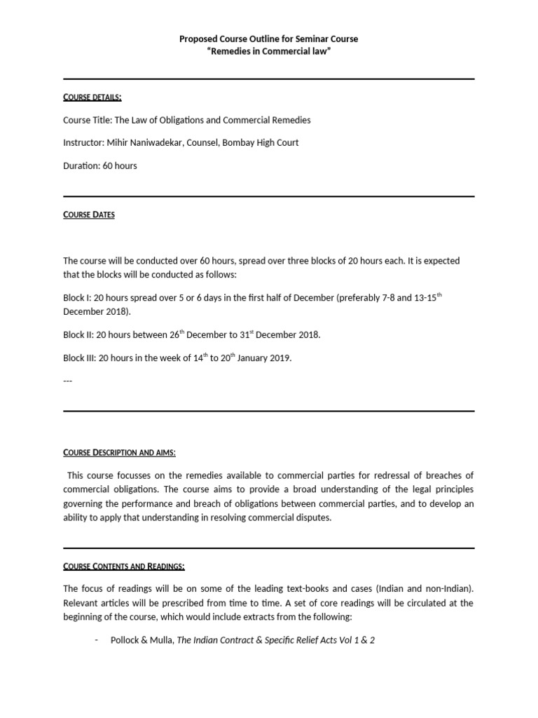 Remedies in Commercial Law Seminar | PDF | Tort | Legal Remedy
