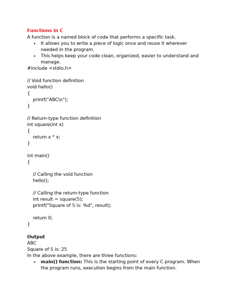 Understanding Functions in C Programming | PDF | Parameter (Computer ...