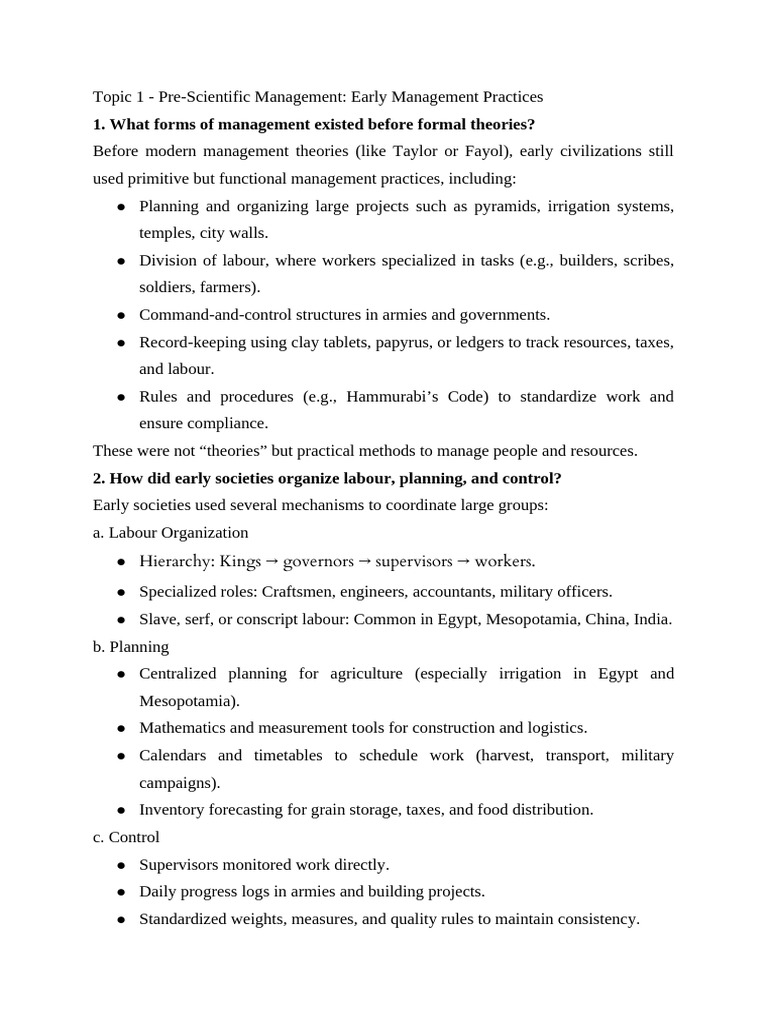 Early Management Practices Overview | PDF | Ancient Egypt | Mesopotamia