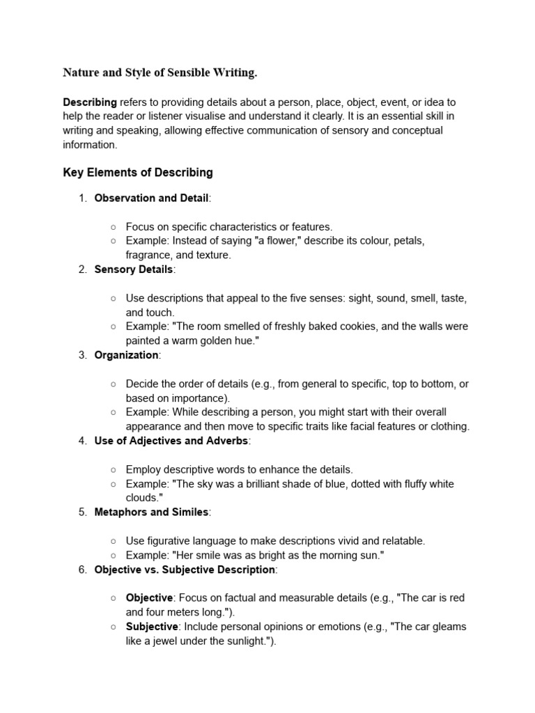 Effective Techniques for Descriptive Writing | PDF | Reading ...