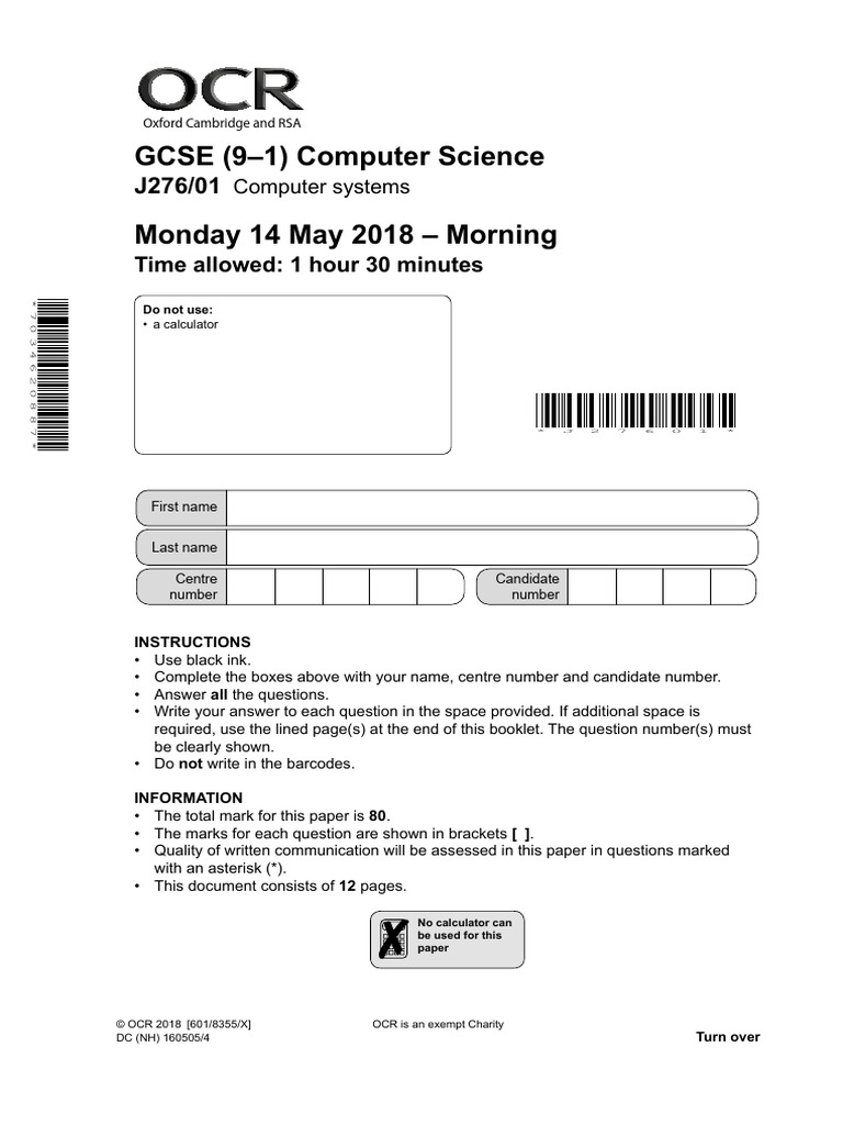 GCSE Computer Science Exam Paper 2018 | PDF | Computer Network | Wi Fi