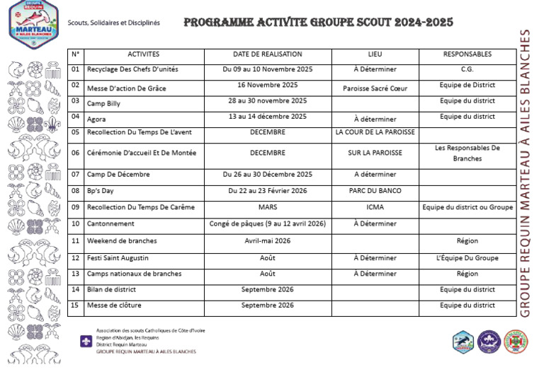 Programme Activités Scouts 2024-2025 | PDF