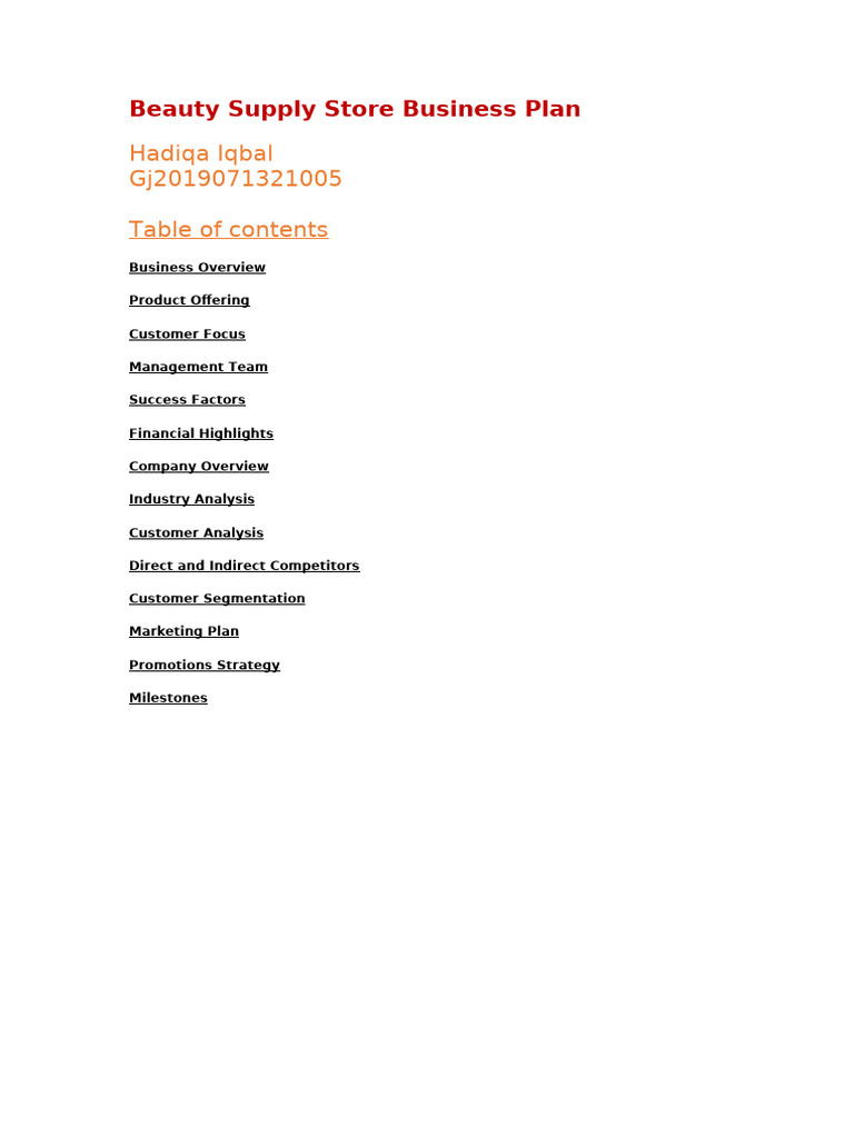 Hazel's Beauty Supply Store Business Plan | PDF | Equity (Finance ...