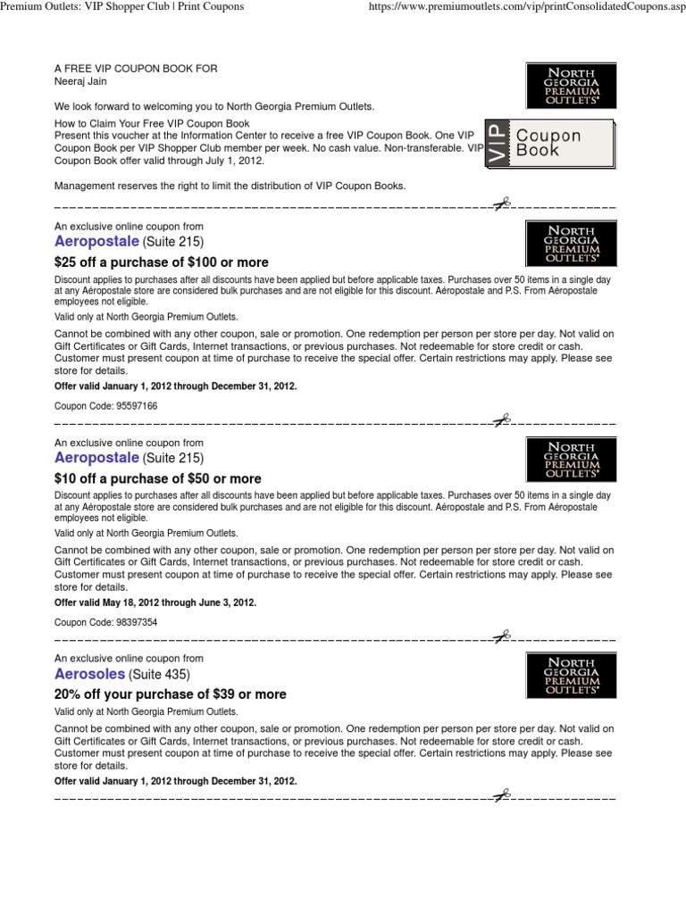 Premium Outlets - VIP Shopper Club - Print Coupons | Download Free PDF ...