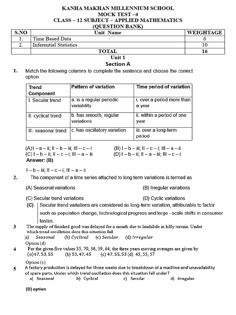 CL 12 Appliedmaths Mock Test4 Question Bank | PDF