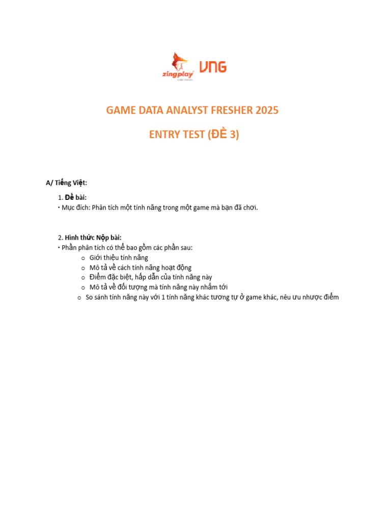 Đề 3 - Experienced Game & Analysis Feature | PDF