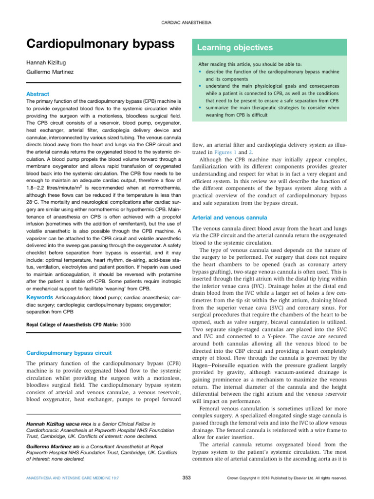 Understanding Cardiopulmonary Bypass | PDF | Coronary Artery Bypass ...