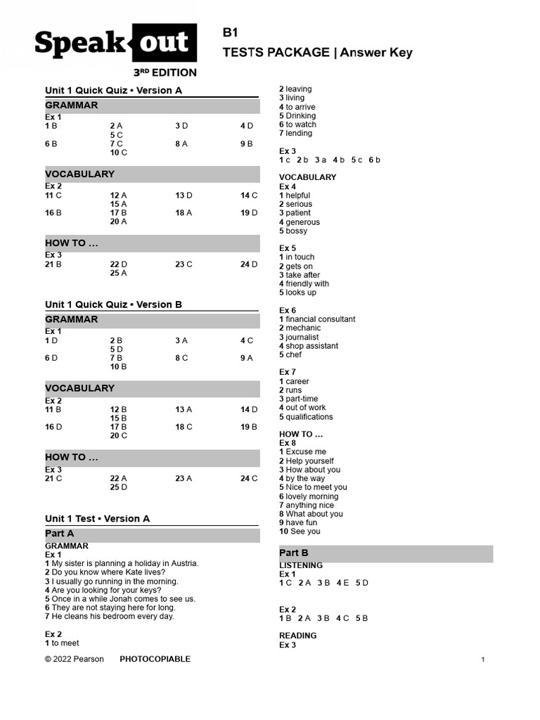 Unit 1 & 2 Quiz and Test Answers | PDF