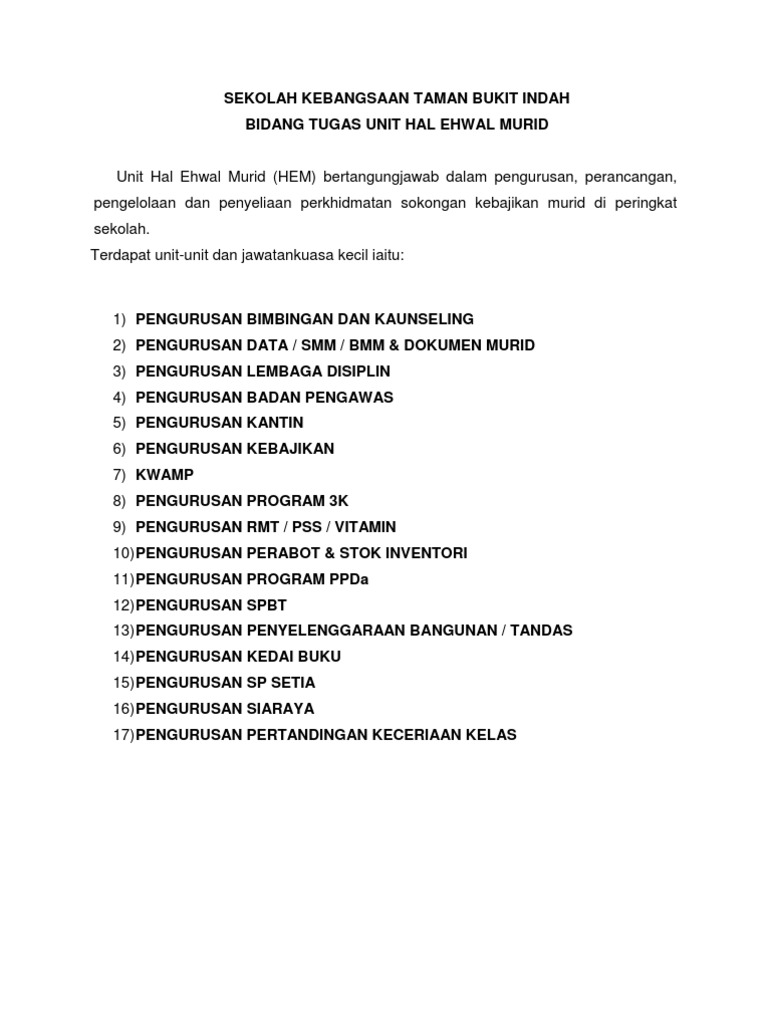9 Buku Hem 2012 Bidang Tugas Pk Hem Unit Hem Dan Unit Hem