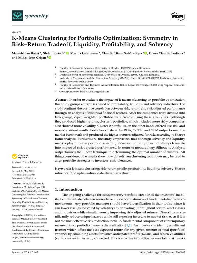 K-Means Clustering in Portfolio Optimization | PDF | Machine Learning ...