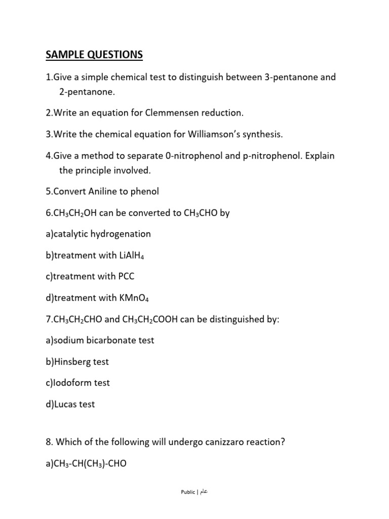 Organic Chemistry Reaction Questions | PDF | Acid | Chemical Reactions