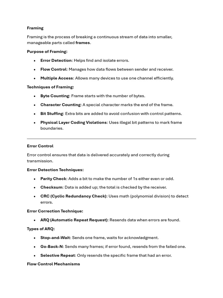Data Framing and Error Control Techniques | PDF | Computer Network ...