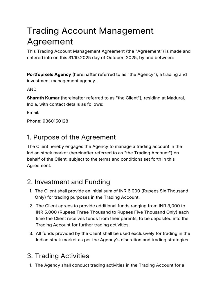 Trading Account Management Agreement | PDF | Investing | Private Law