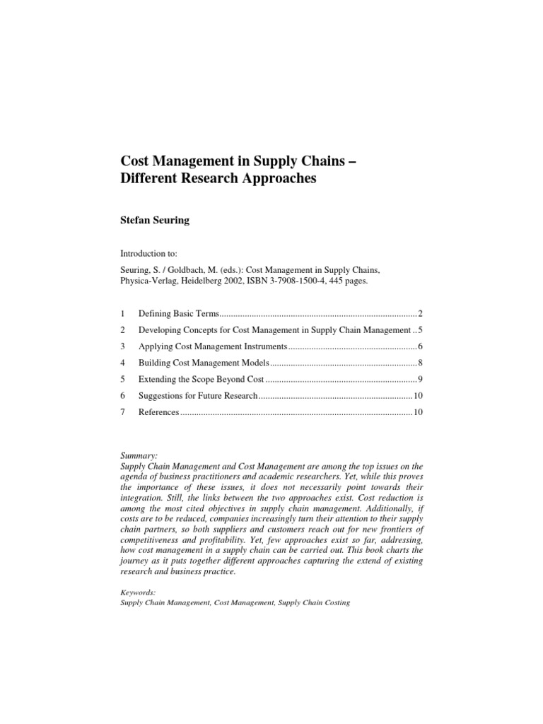 Cost Management in Supply Chains - Different Research Approaches | PDF