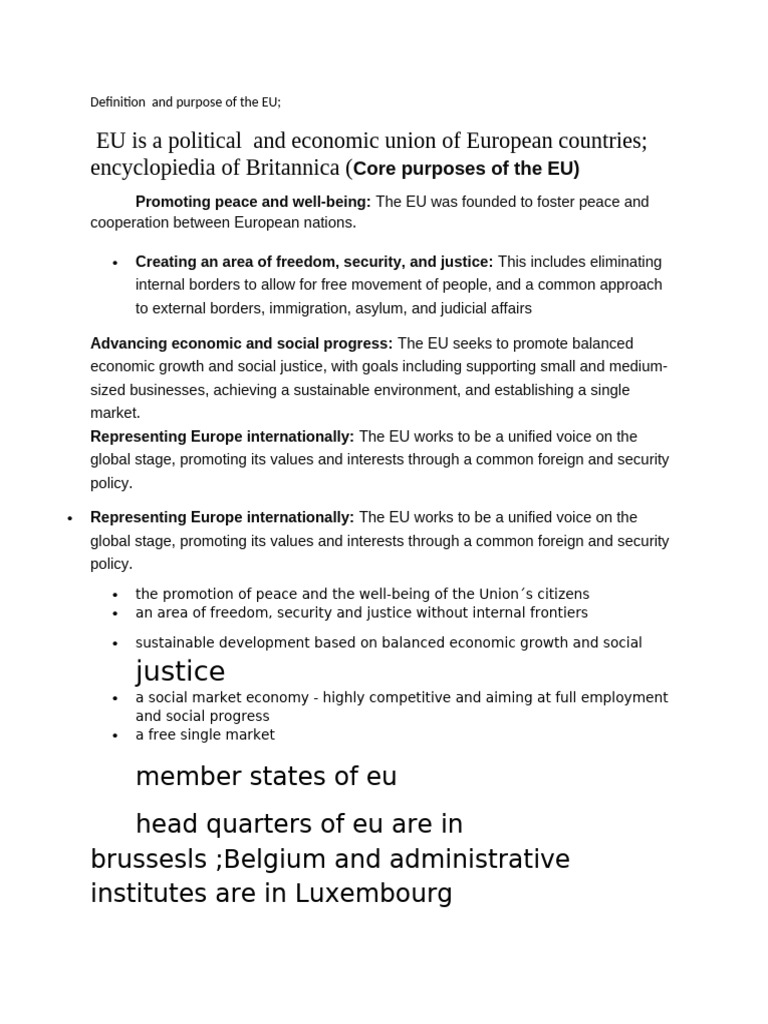 Key Objectives and History of the EU | PDF | European Union | Euro