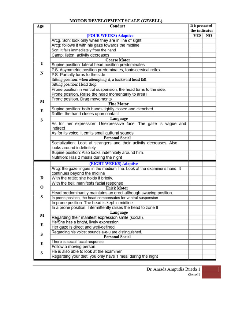 Gesell Motor Development Scale Guide | PDF | Drawing