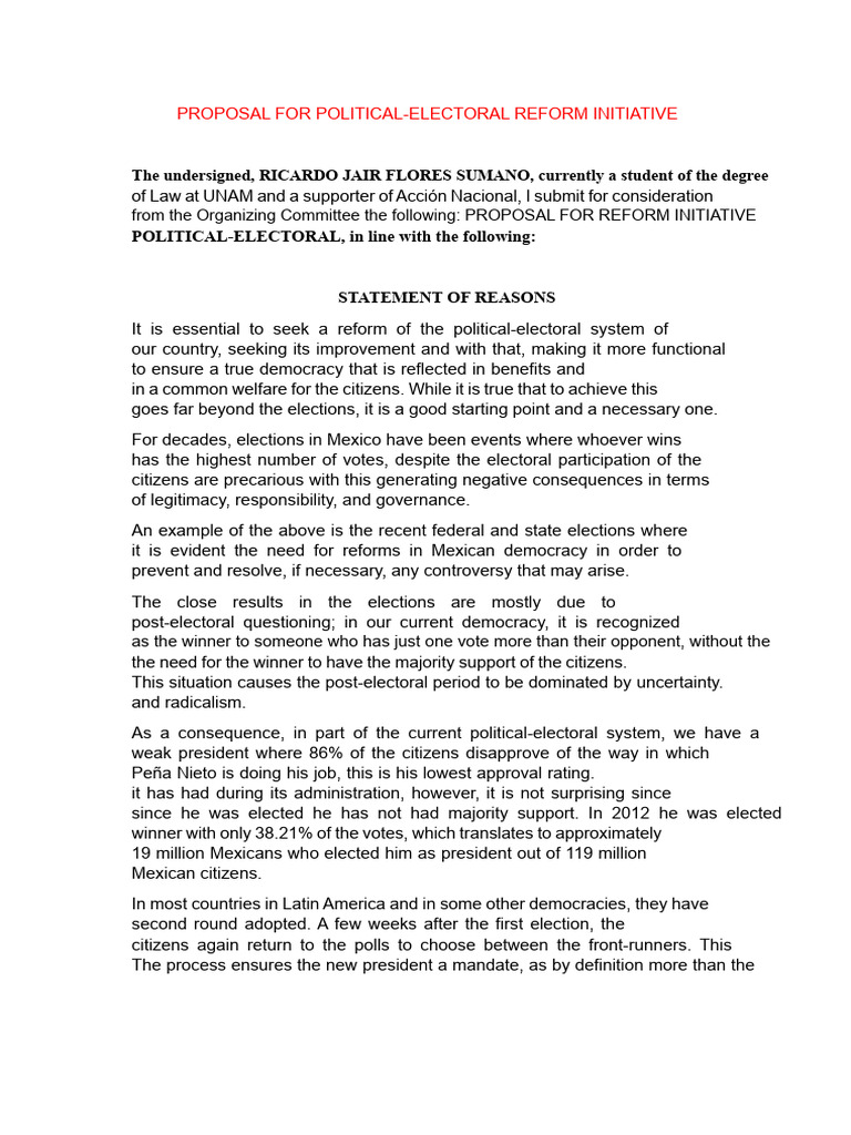 Proposal For A Bill Initiative | PDF | Voting | Elections